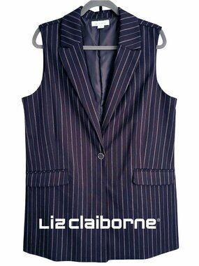 LIZ CLAIBORNE ~ Navy Pinstripe Vest ~ Size 14 EUC